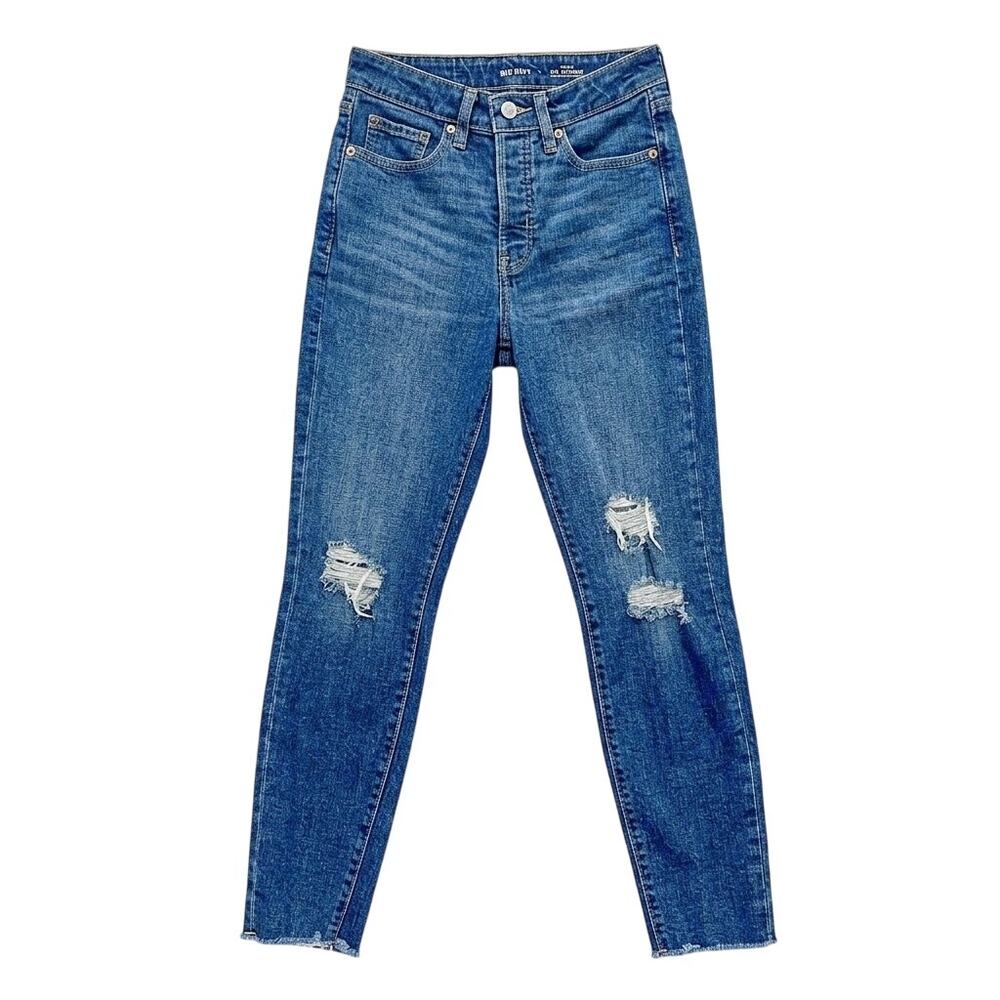 Old Navy High-Waisted O.G. Straight Ripped Cut-Off Jeans Dark Wash Womens 2